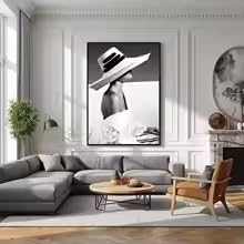 Impression sur toile noir et blanc tableau rétro salon moderne 50x70cm - 3