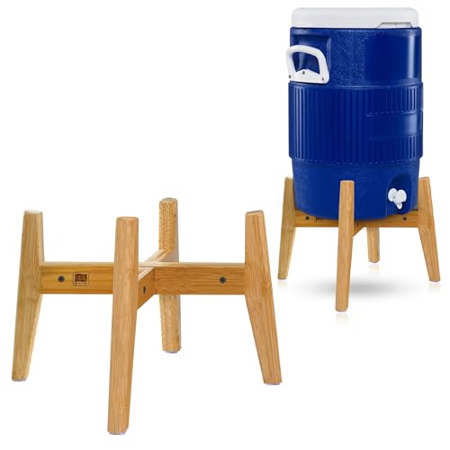 ZPirates 5 Gallon Water Dispenser Stand - Compatible with Round Water Jugs Bottles Jars and Ceramic Crocks - Adjustable Sideways, Holds 3 4 5 Gal - Bamboo Wood