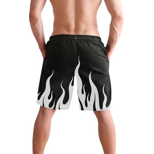 Black Fluorescent Cool Flame White Shorts Swim Breathable Beach Shorts for Men 8”/ 9” Long XL Size Water Park Sliding3