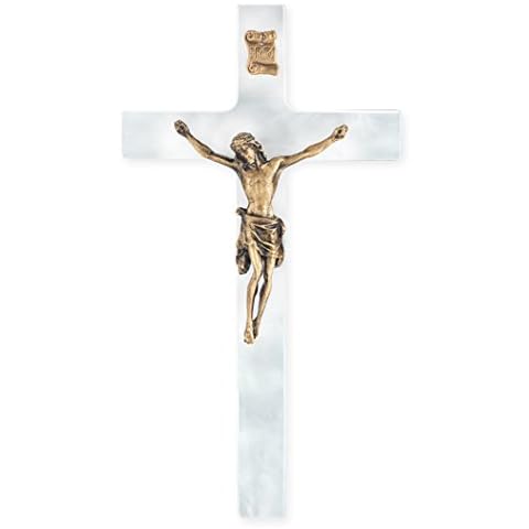 Birsppy AOLDHYY White Pearlized Traditional Gold Corpus Religious 7 Inch Wall Cross Crucifix Cover