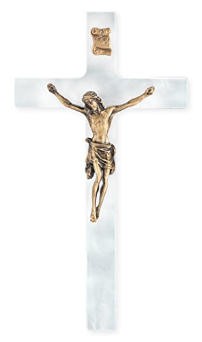 Birsppy AOLDHYY White Pearlized Traditional Gold Corpus Religious 7 Inch Wall Cross Crucifix