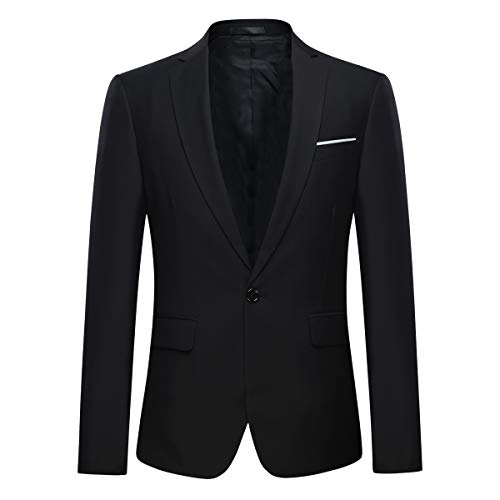 Allthemen Blazer da Uomo Slim Fit con Un Bottone Tinta Unita Giacca da Abito Smoking Formale da Lavoro Blazer a Collo V Nero L