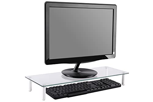 DIGITUS Universal glass monitor riser - Screen stand - Load capacity 20 kg - Anti-slip - Feet in white, Transparent, 56 x 21 x 8 cm - Image 2