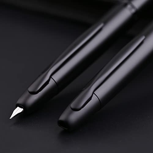 Image of erofa Majohn A1 Press Fountain Pen with Box, Retractable Extra Fine Nib Metal Matte Black Ink Pen with Converter for Writing