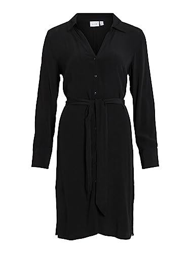Vila Damen Vifini L/S Midi Shirt Dress-Noos Blusenkleid 14084529,Schwarz,38