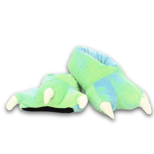 WISHPETS Stuffed Animal Slippers - Soft Plush Toy for Kids and Adults ages 2-5, Shoe Sizes Toddler 5-11 - Green Dinosaur Claw Slippers