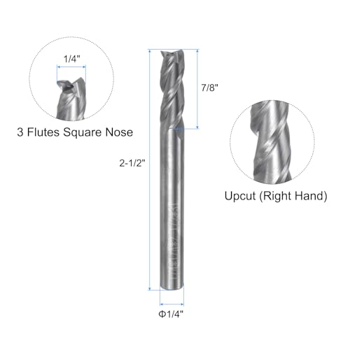 Image of uxcell Carbide Square End Mill, 1 /4 inch Diameter Uncoated 3 Flutes Milling Bit Cutter, for Aluminum Copper Non-Ferrous Metal, 1 /4 inch Shank 7 /8 inch Cut Length 2-1 /2 inch Long