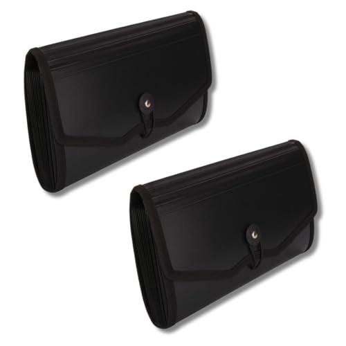 Image of Polen 2 Pcs Cheque Expanding File with Elastic Closure 13 Pockets 0.7mm Outer Cover & 0.2mm Inner Partition Sheet, Edge Binding, Index Tabs for Easy Identification, Size Cheque. (Radiant Black)