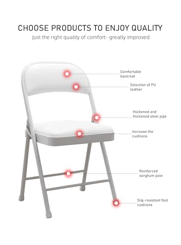 كراسي قابلة للطي مع وسادة مبطنة، كرسي فردي محمول للمنزل وتناول الطعام والاماكن الخارجية وصيد السمك، كرسي قابل للطي متعدد الاغراض باطار معدني وتصميم مانع للانزلاق (عبوة واحدة، ابيض)
