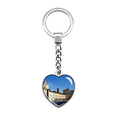 Preisvergleich Produktbild Hqiyaols Keychain Italien San Carlo Square Turin Schlüsselkette Kreative Doppelseitige Herz-Kristall-Schlüsselkette Tourist Souvenir Metal