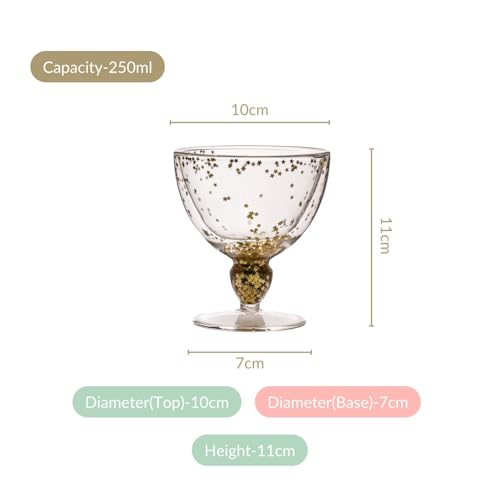 Image of Nestasia Glass Set Of 2 Double Wall Goblets | 250Ml, Gold Star-Shaped Sequins, Dishwasher Safe, Stemmed Design, Elegant Drinkware For Wine, Iced Lattes, Brandy & Mocktails