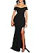 YMDUCH Women's Off Shoulder High Split Long Formal Party Dress Evening Gown Black