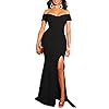 YMDUCH Womens Off Shoulder High Split Long Formal Party Dress Evening Gown Black
