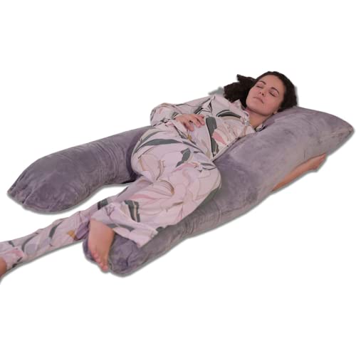 bananair - Coussin De Grossesse - Oreiller d'allaitement Déhoussable - Coussin de Maternité - Oreiller de Corps - Lavable en Machine - Fabriqué en France (Gris Velours, 140 x 80 cm)