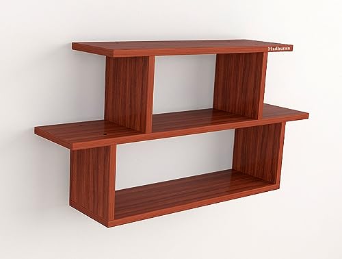 Image of Madhuran Engineered Wood Wall Mounted Books Shelf Stands Cabinet (Matte Teak) / Office Kitchen Bedroom Library Storage Living Room Bathroom Design Shelves