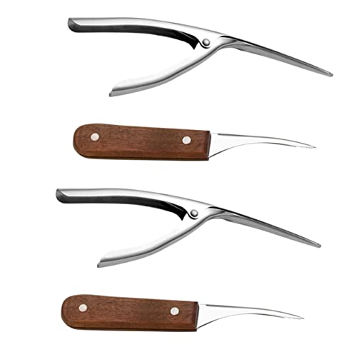 BESTYASH Déveineuse Et Nettoyeur De Crevettes 4 Pièces Acier Inoxydable Et Poignées en Bois Marron Outil De Déveinage Ressort Intégré La Cuisine Fruits De Mer