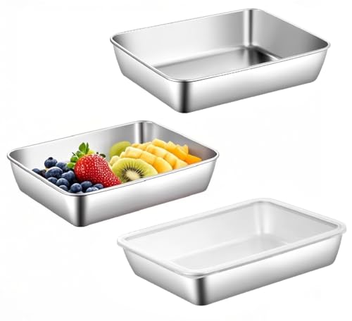 ZMDMAH Panierschalen Set 3-Teilig Edelstahl Schale Rechteckig 25 × 19 ×5cm Panierstrasse mit Deckel,backblech mit deckel Panierset Schnitzel Fleisch Fisch SpüLmaschinenfest