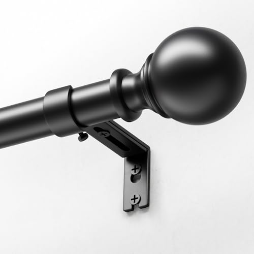 DEFYNEE Tringle à Rideaux avec Embouts Ronds, 80-183 cm Extensible, 25 mm de Diamètre, Ensemble avec Supports, pour Chambre et Salon - Noir