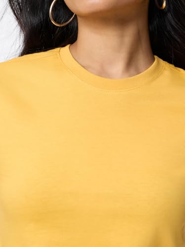 Image of The Souled Store Casual Classics: Women and Girls Short Sleeves Spread Collar Solid Cotton Regular Fit Breathable Lightweight Trendy Everyday T-Shirt
