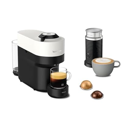 Krups Nespresso VERTUO Pop XN9201 - Cafetera de cápsulas máquina de café expreso de Krups 4 tamaños tazas tecnología Centrifusion 35 % plástico reciclado Coconut White Color Blanco