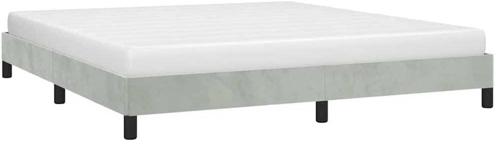 King Bed Frame Light Grey Velvet Fabric with Sturdy Plywood and Engineered Wood, Platform Foundation for Bedroom Mattress Support, Modern Minimalist Design, Easy Assembly
