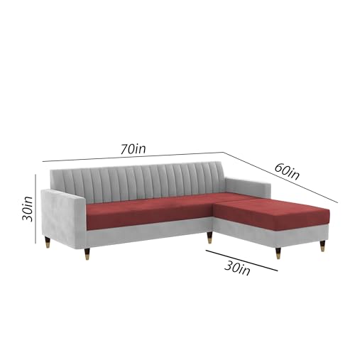 Image of Casaliving Garcia 4 Seater L Shape Convertible Sofa Set for Living Room, 3 Seater & Ottoman Modular Sectional Couch for Small Space (Maroon & Grey Colour Premium Fabric)