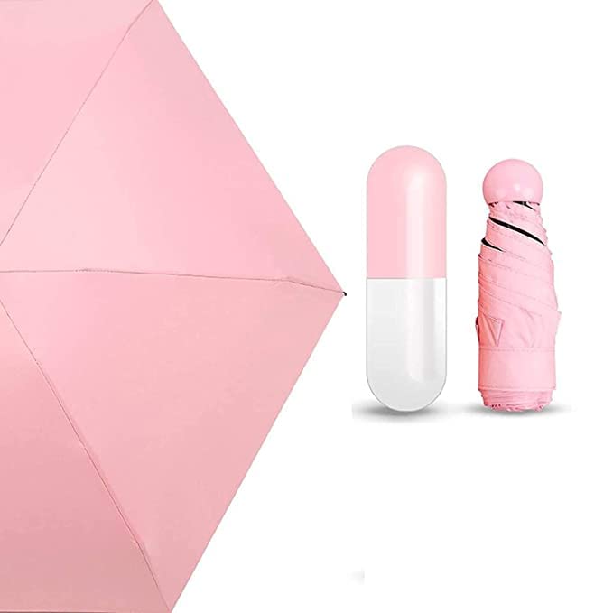 MSA -UV Protection tablet umbrella capsule umbrella For Rain Windproof & Sun Protection Features, 4 Folding Compact Capsule Case For Men, Women, Kids (Pink)