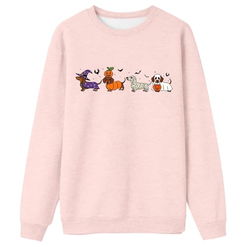 Generisch Damen Sweatshirt mit Halloween-Dackeln - Langarm Pullover mit lustigem Hundemotiv | Herbstliches Oberteil für Dackel-Liebhaber