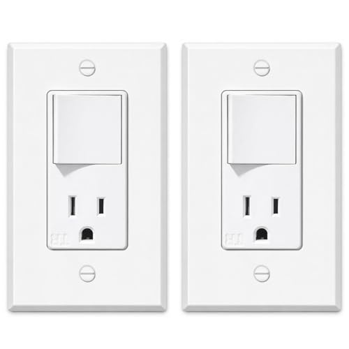 Interruptor decorativo monopolar y toma de corriente de 15A combinados con placa de pared