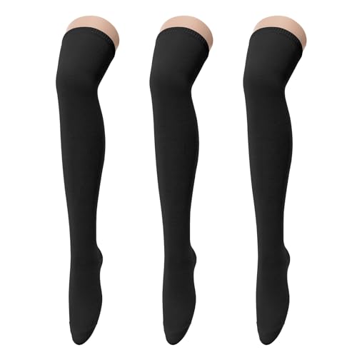 Zando 3 Pairs Black Thigh High Socks for Women Cotton Over the Knee Socks Black Thigh High Stockings for Women for Daily Sports Cosplay