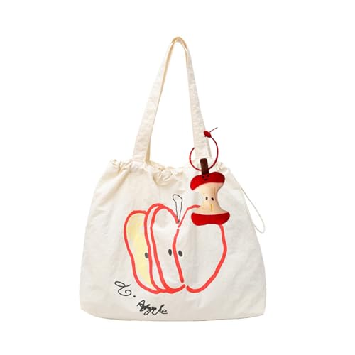 Womens Apple Shoulder Bag with Charm Kawaii Canvas Tote Purse Funky Fruit Purse Y2k Whimsy Twee Accessories
