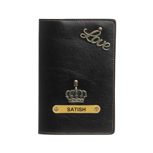 Image of ncgifts Customised Leather Passport Holder: Personalised Name & Charm for Men & Women - Unique Travel Gift, Document Organiser, Boarding Pass Holder, Customised Gifts for Men & Women (Black)