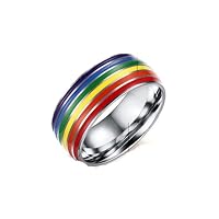 CENPEK Anello Arcobaleno LGBT - 2 Pezzi Acciaio Titanio Per Uomo E Donna - Ideale Per Pride, Matrimoni E Anniversari
