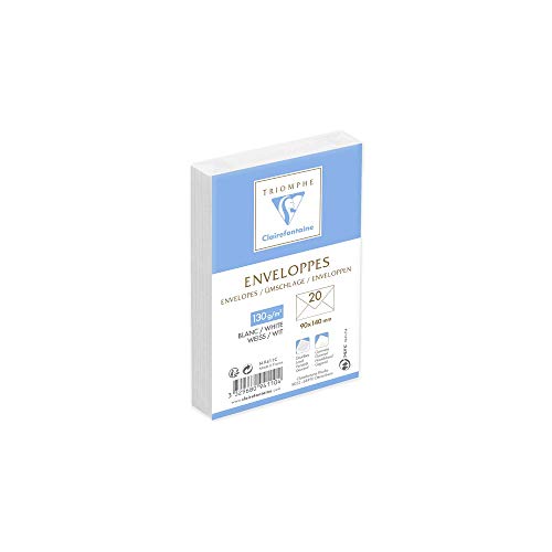 Clairefontaine 9411C - Paquet de 20 Enveloppes Blanches Doublées Triomphe 90x140mm - Gommées - 130g/m²