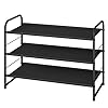 Simple trending 3 tier stackable shoe rack expandable adjustable fabric shoe shelf storage organizer black  urban country home decor