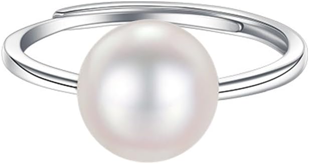 Dtja Shell Pearl 925 Sterling Silver Ring for Women Girls Adjustable Expandable Round Ball Wedding Statement Finger Rings Comfort Fit Simple Elegant Engagement Promise Birthday Jewelry Gift