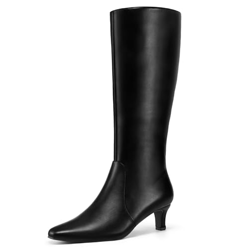 mysoft Women's Knee High Boots Kitten Heel Square Toe Fashion Tall Boots Side Zipper Long Boots