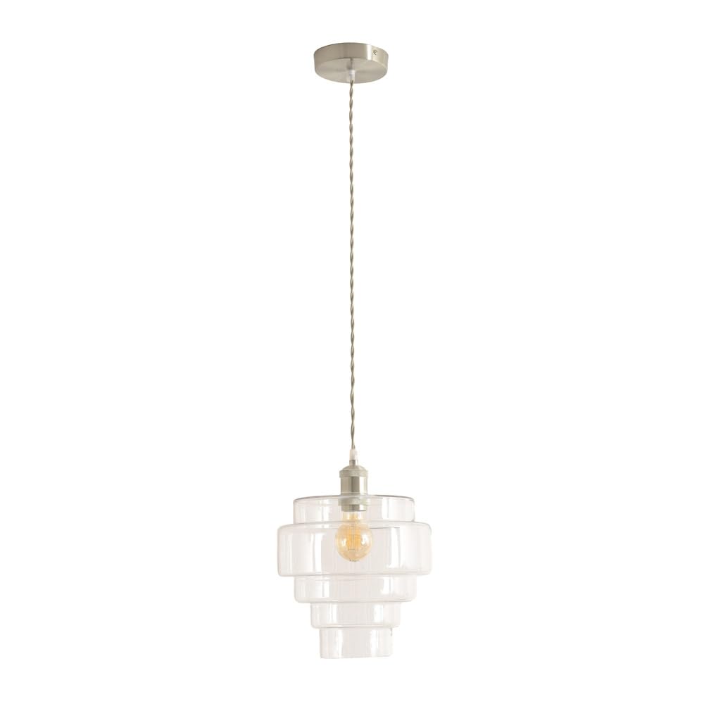 ValueLights | Lane Clear Glass 5 Tier Shade Brushed Chrome Single Ceiling Pendant Light & Bulb | Shades, Home Décor & Improvement Essential | Light Bulb Included | Includes Full Wired Fitting