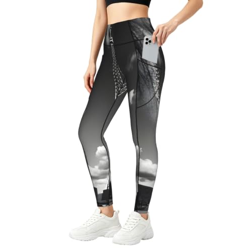 Pantalones de yoga QYUHBNS opacos con bolsillos y estampado de la Torre Eiffel para fitness