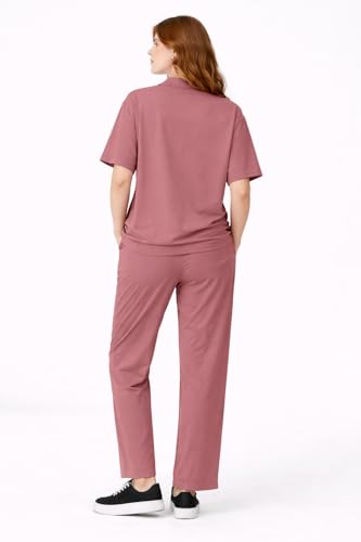 Image of Kvetoo Women Solid Tracksuit Set Cotton Lounge Wear Set Half Sleeve Polo T-Shirt & Straight Pant Casual Travel Outfit