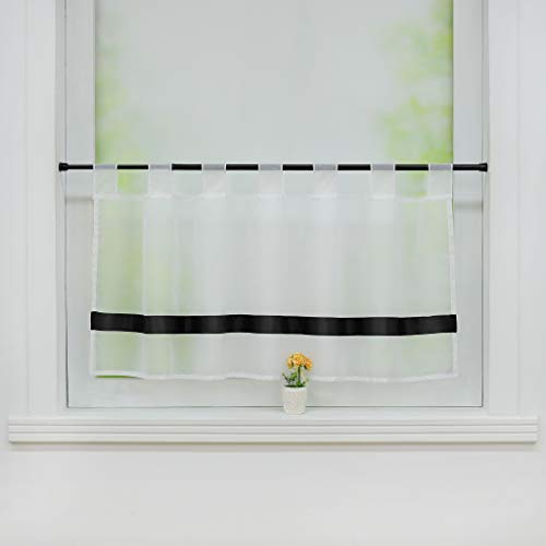 Joyswahl Visillo de gasa con cinta de raso, trabillas "Julie", cortina corta para cocina, 60 x 145 cm, color negro, 1 unidad Cover