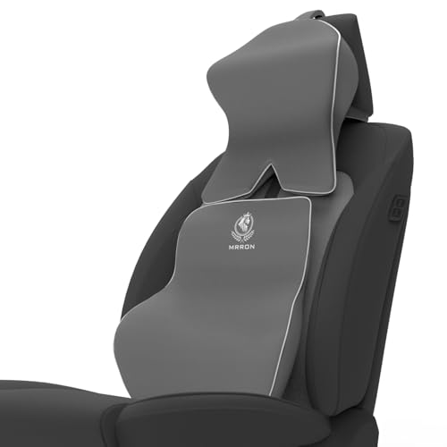 Image of MRRON Large Back Support Neck Rest for Chair & Car Seat, Orthopaedic Lumbar Support Memory Foam Backrest Cushion Designed for Back Pain Relief Pillow for Comfortable Sitting (Grey, Long Back)