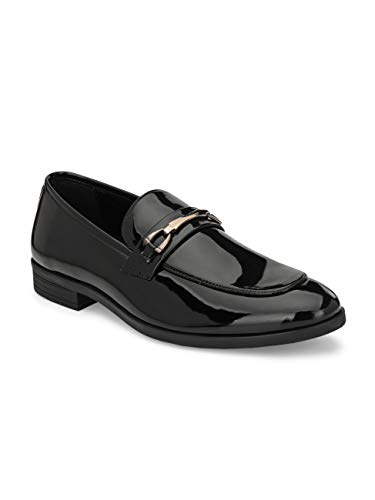 Image of San Frissco Men's Loafers Glossy Trending Shoes with Buckle | Textured Formal Shoe for Office, Slip-On Loafers | Stylish Lightweight and Comfortable Shoes
