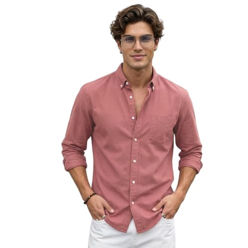 Image of Urbano Fashion Men's Cotton Full Sleeve Regular Fit Solid Oxford Shirt with Button-Down Collar