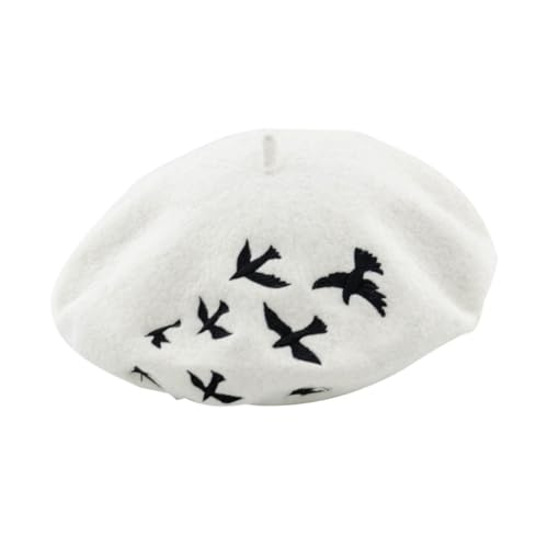 WOFASHPURET Woolen Beret Hat Women's Beanie Hat for Women Embroidered Cap Soft Breathable Fashion Headdress for Lady White