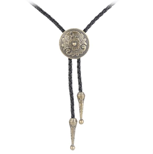 Image of Western Black Bolo Tie for Men and Women,Native American Leather Bolo Tie String
