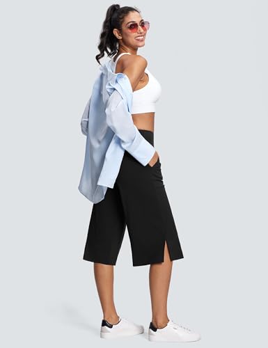 Image of ISEEGZ 15 inch /18 inch /21 inch Capri Pants for Women High Waist Wide Leg Yoga Capris with Pockets Stretchy Loose Fit Casual Workout