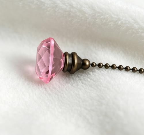 Image of 1pcs Crystal Diamond Ceiling Fan Pull Chain Ornament, 12 inch Ball Chain Pink Fan Light Pulls Decorative Extension with Connector