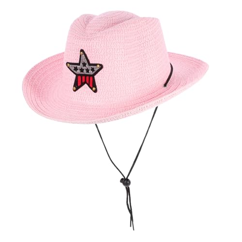 Hemobllo Sombrero de Paja para Niñas Estilo Rosa Sombrero de Verano para Playa Fiestas Disfraces y Actividades al Aire