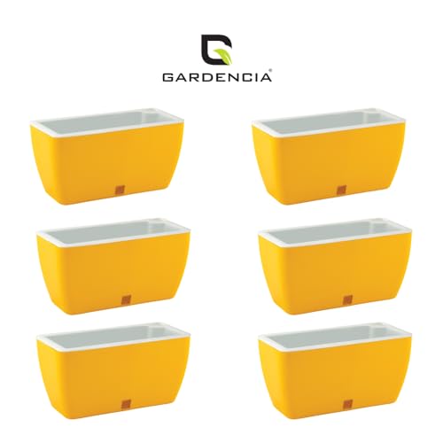 Image of GARDENCIA Self Watering Flower Pots for Outdoor Indoor Gardening /Rectangle Big Plant Pot with Polypropylene UV Material /Decorative Modern Gamla (Yellow, Pack of 6)